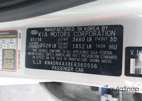 2014 Kia Rio Ex из США, поврежденный, VIN KNADN4A38E6360556